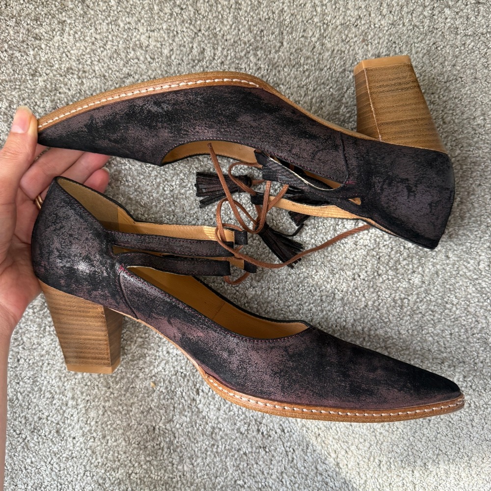 Sundance Natalia Laced Heels Pointed Toe Brown Boho Tassles Pumps Size 40 - Picture 5 of 9